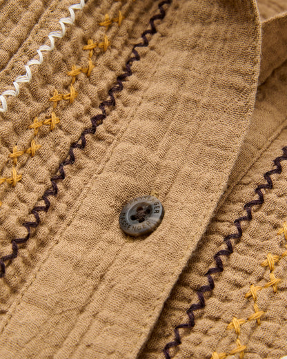 Waveney Short Sleeve Cotton Shirt - Caramel Brown - Flatlay