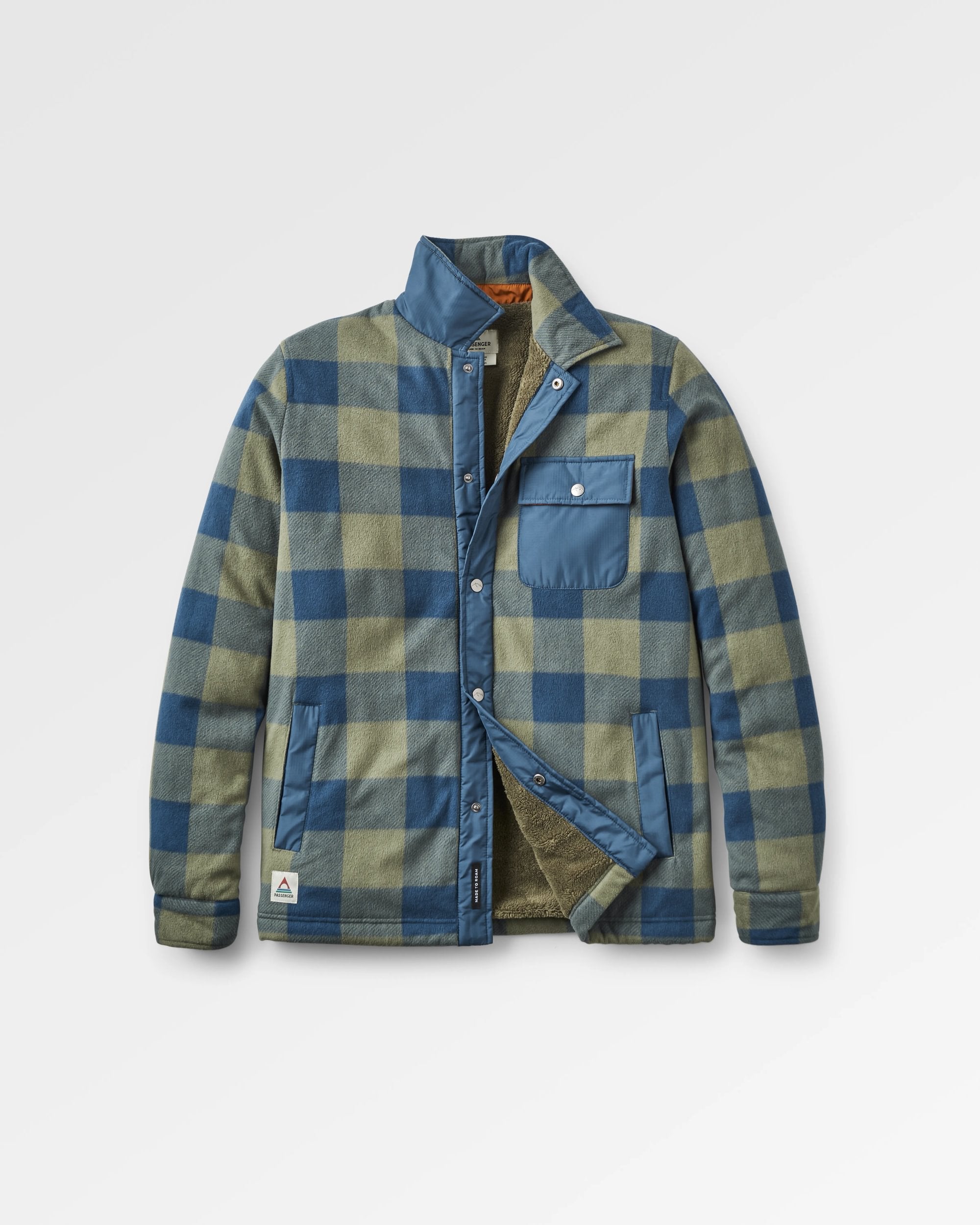 Firelight Sherpa Lined Overshirt - Dusty Olive/Dark Denim Check  - Flatlay
