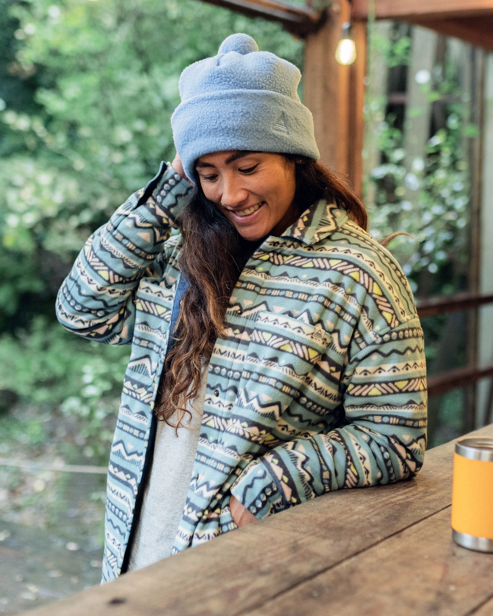 Orion Recycled Sherpa-Lined Polar Fleece Shirt - Mountain Geo Arctic - Lifestyle