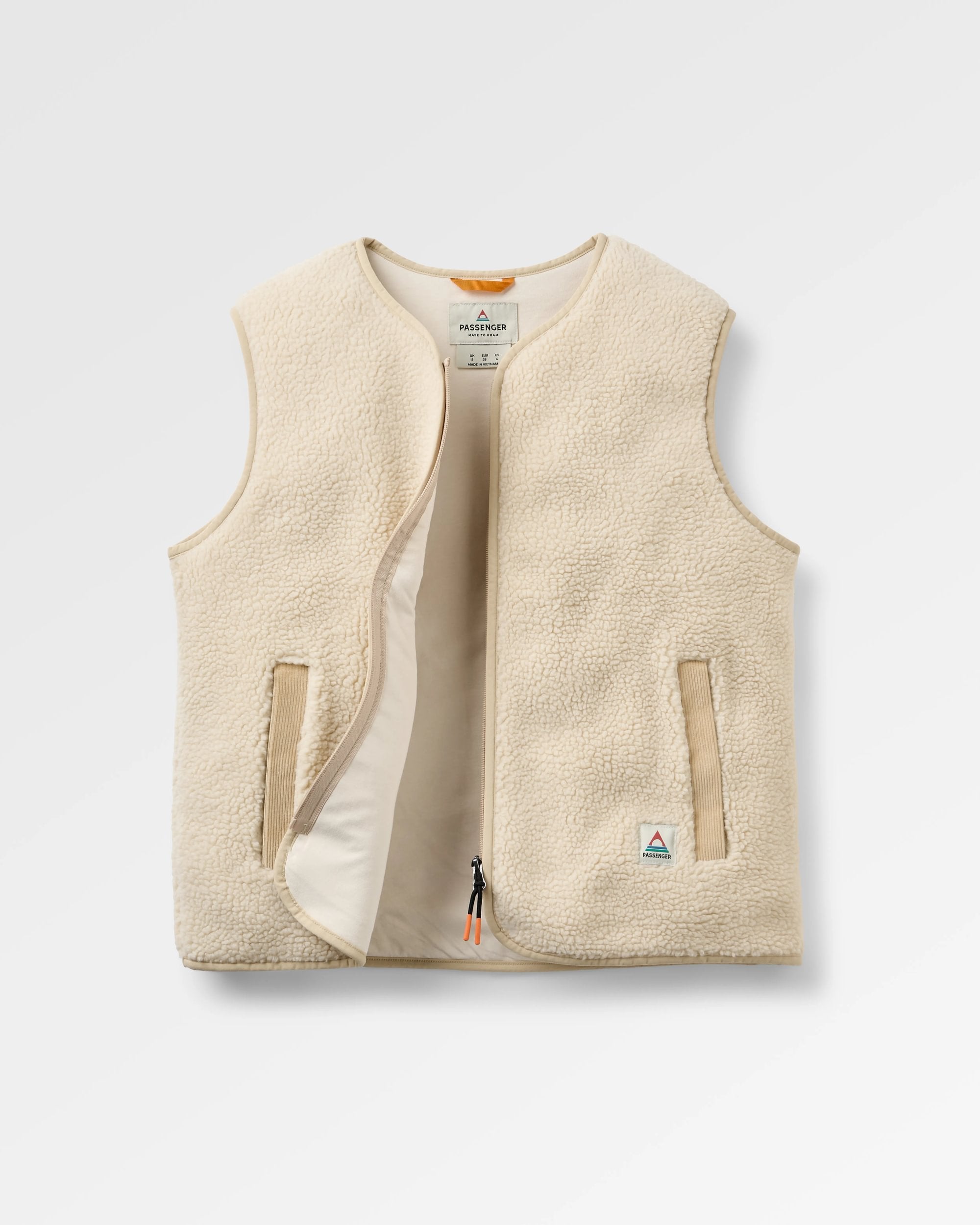 Tawny Collarless Deep-Pile Sherpa Gilet - Oat - Flatlay