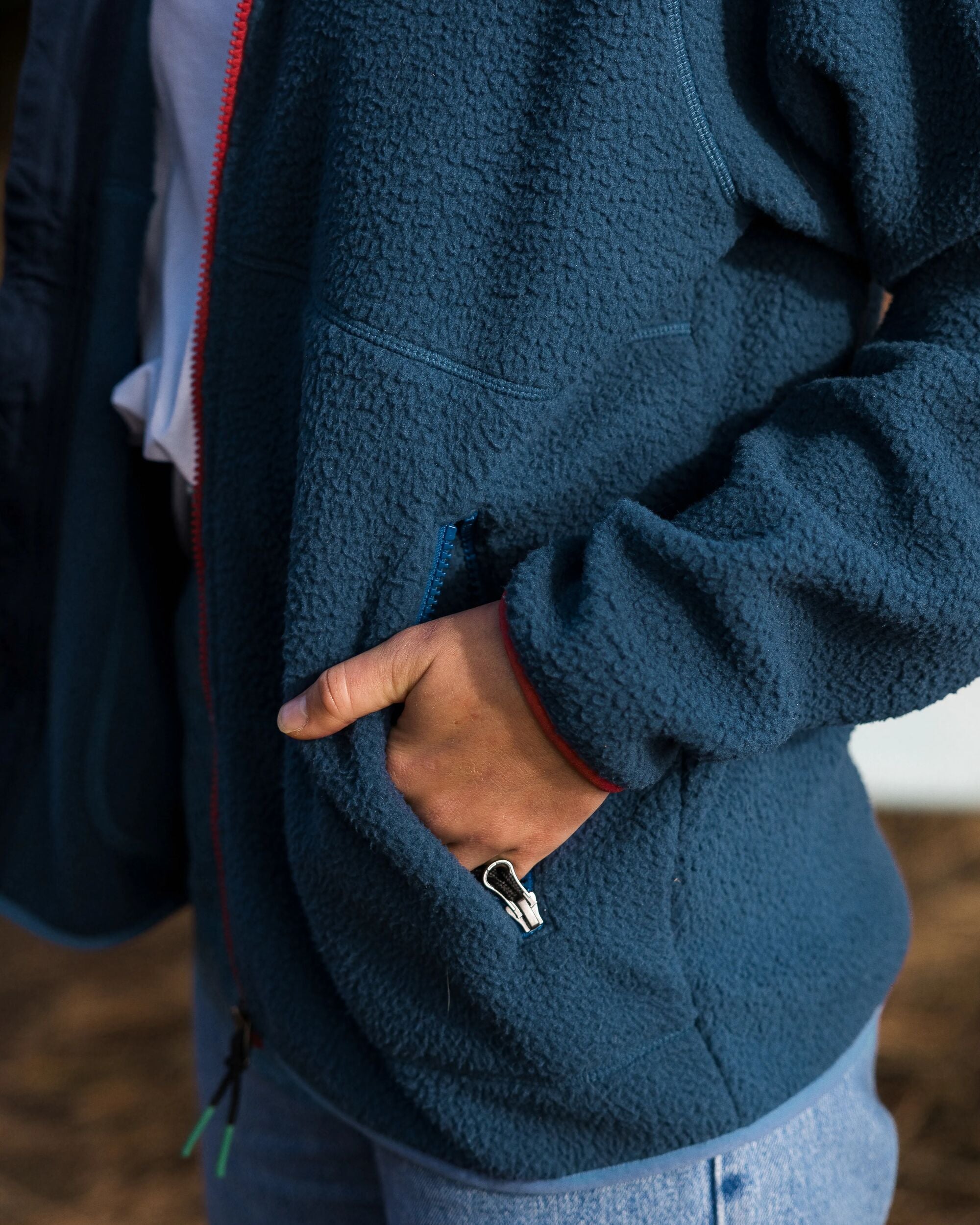 North Coast Full Zip Recycled Sherpa Fleece - Dark Denim - Lifestyle