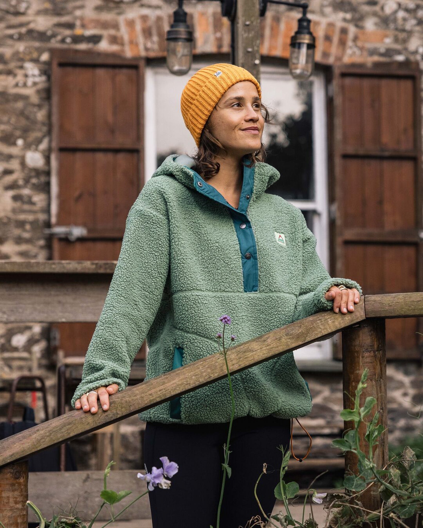 Calla Hooded Recycled Polar-Lined Fleece - Pistachio - Lifestyle