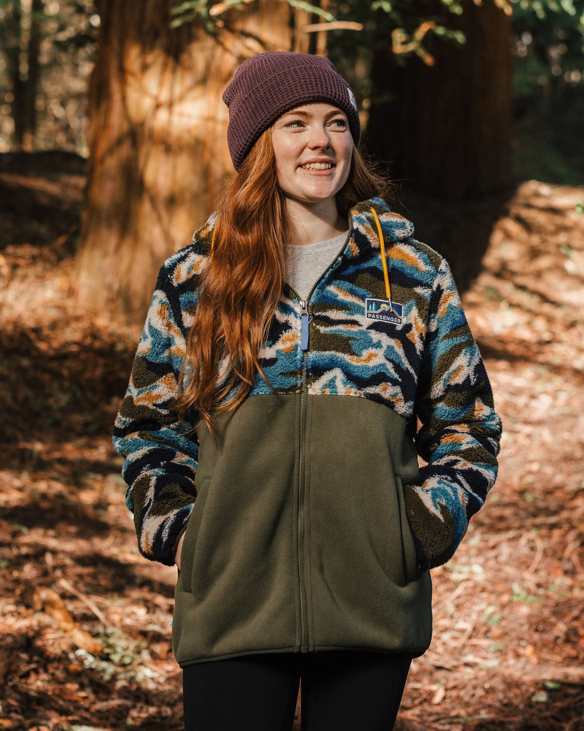 Nestling Recycled Polar-Lined Sherpa Fleece - Mount Scenic Khaki - Lifestyle