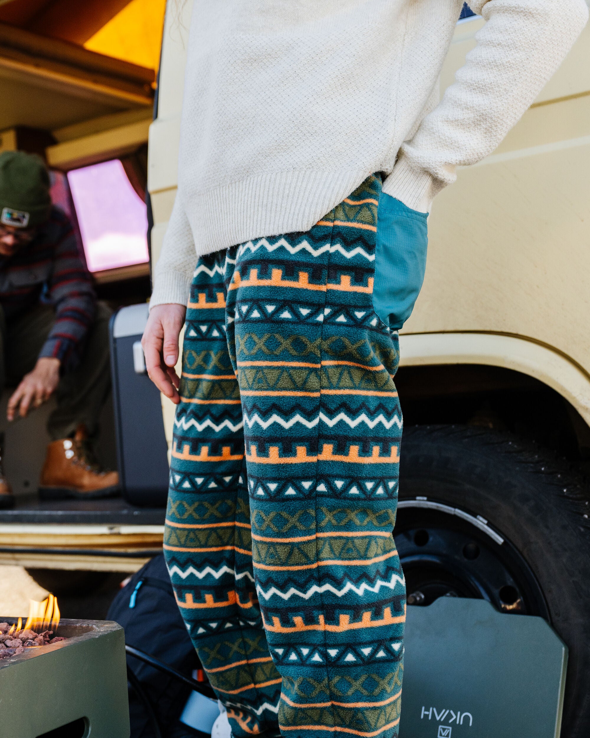 Ace Recycled Polar Fleece Dungarees - Retro Geo Mediterranean - Lifestyle