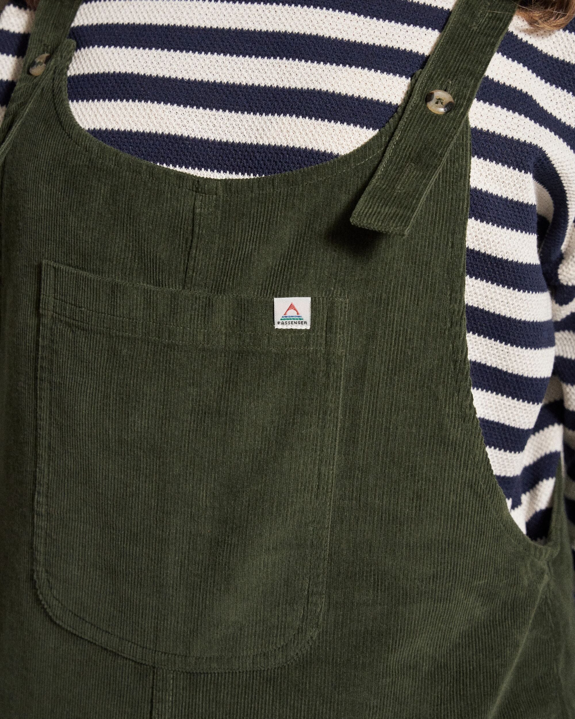Meadows Organic Cotton Cord Dungarees - Fir Tree - Studio Model