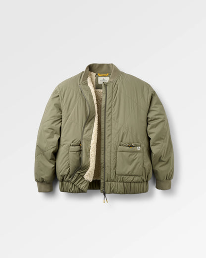Lucia Sherpa Lined Bomber Jacket - Dusty Olive - Flatlay