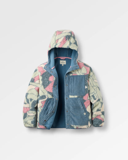 Clover Sherpa Fleece Hooded Jacket - Slower Rhythms Stormy Blue - Flatlay