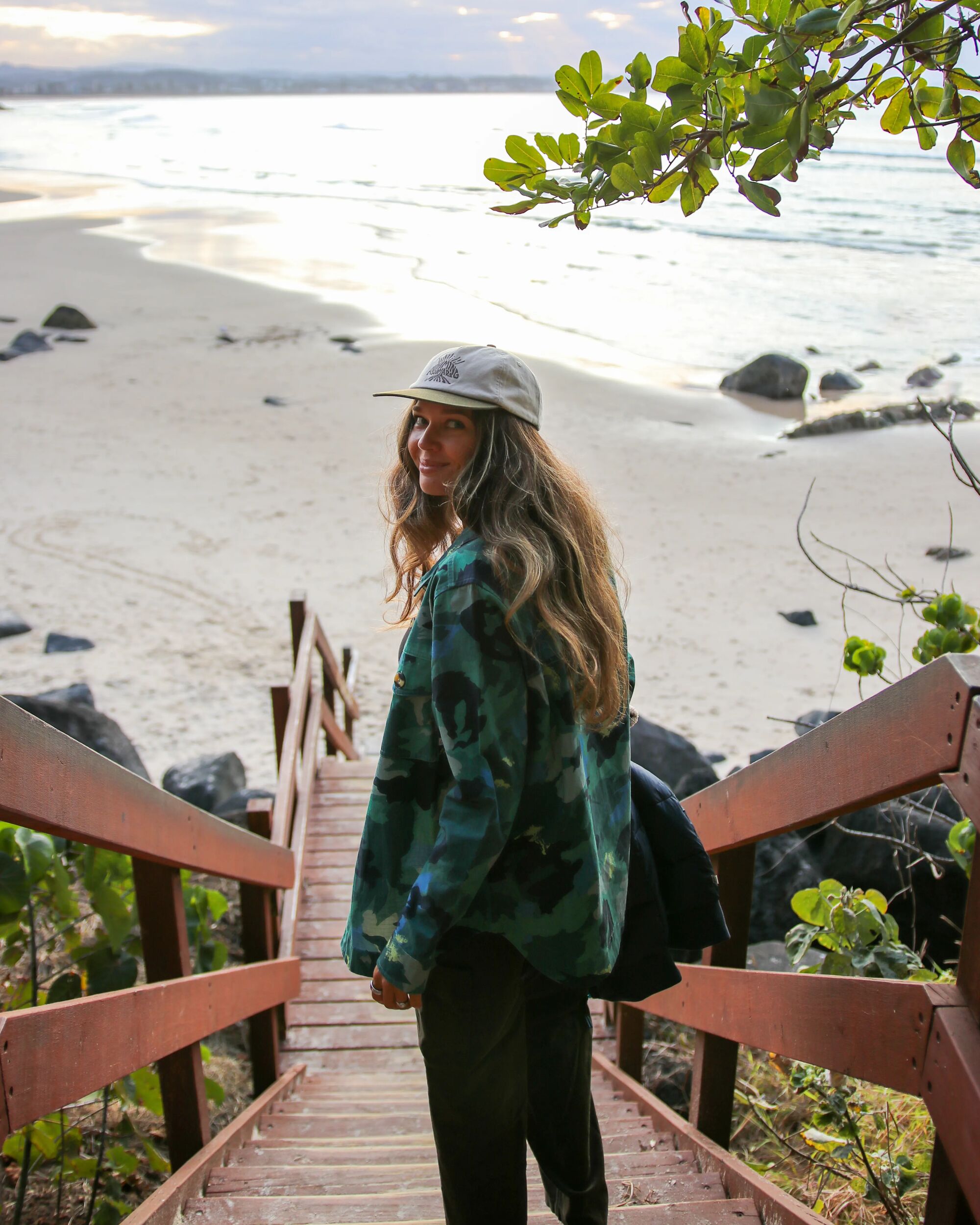 Coral Organic Cotton LS Shirt - Alpine Camo Rain Forest - Lifestyle