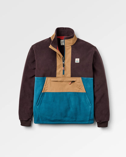 Woodland Hoodless Recycled Polartec® Fleece - Espresso/Tidal Blue - Flatlay