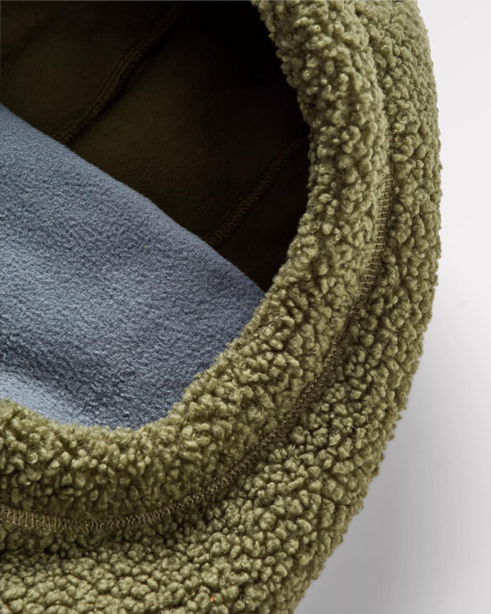 Snowdrift Recycled Fleece Hood - Khaki - Flatlay