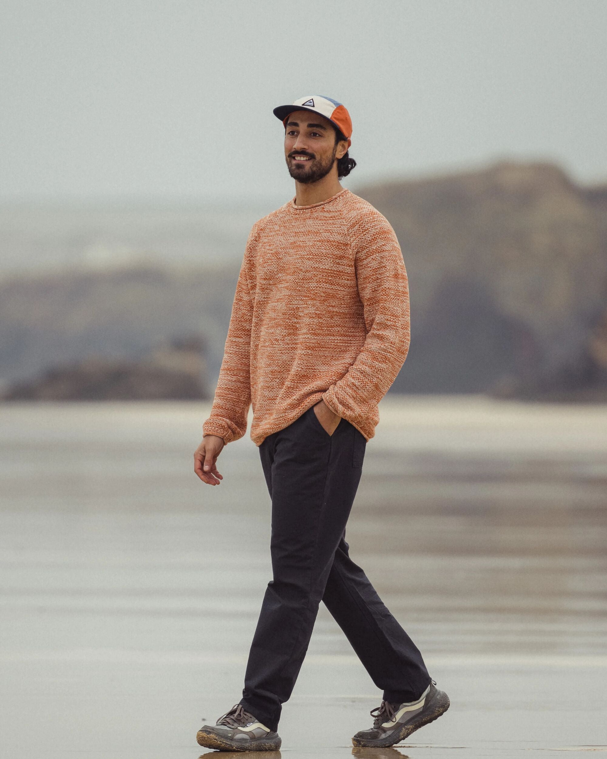 Shore Organic Cotton Knitted Jumper - Sunset Orange - Lifestyle