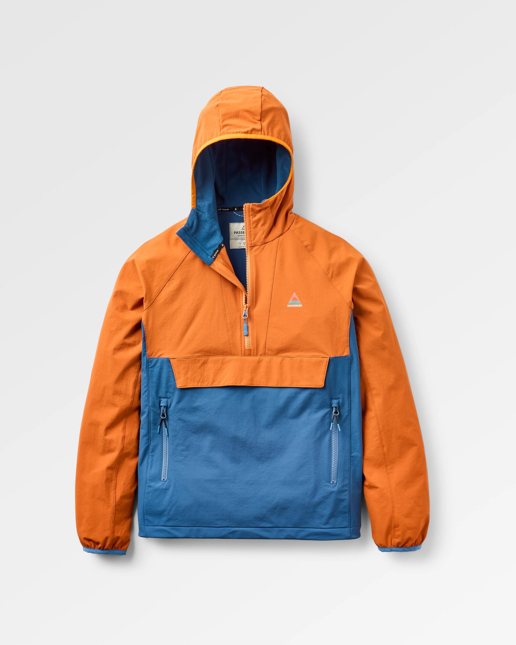 Ocean Light Recycled Softshell Anorak - Dark Denim/Sunset Orange - Flatlay