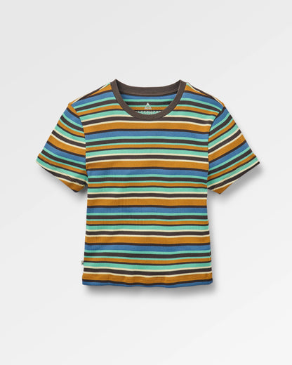 Out There Ribbed Cropped T-Shirt - Espresso Multi Stripe - Flatlay