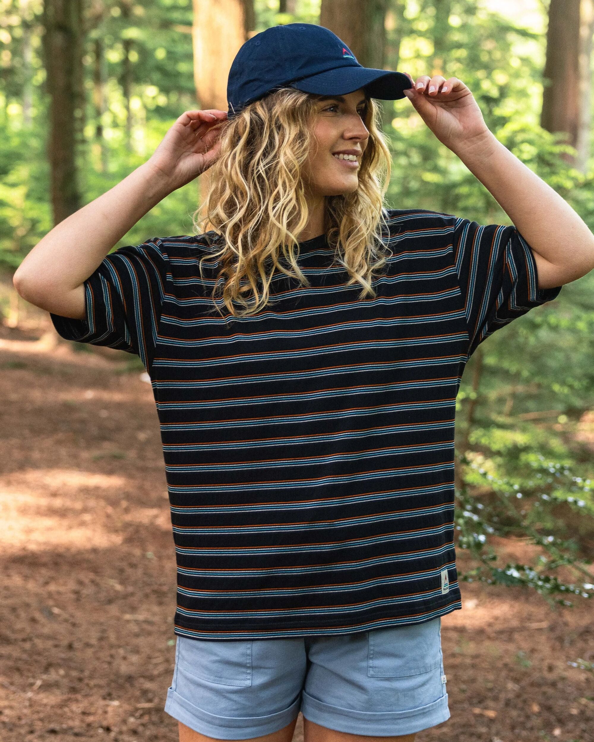 Retro Vibes Organic Cotton T-Shirt - Black Multi Stripe - Lifestyle