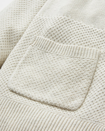 Cove Full Zip Organic Cotton Knitted Hoodie - Off White - Flatlay