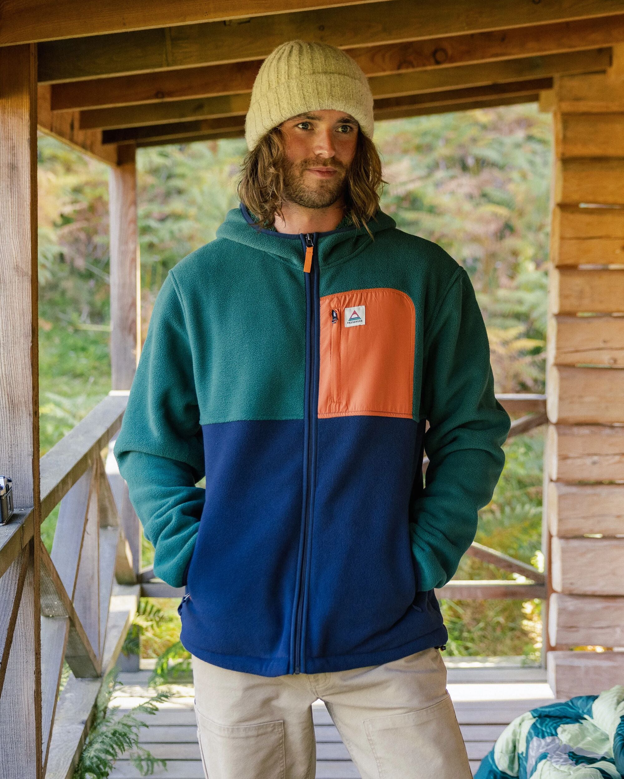 Loch Hooded Recycled Polar Fleece - Rain Forest/Rich Navy - Lifestyle