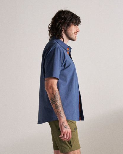 Traveller Short Sleeve Stretch Shirt - Dark Denim - Studio Model
