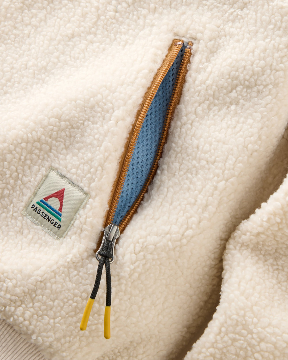 Joy Full Zip Lined Hooded Sherpa Fleece - White Sand - Flatlay