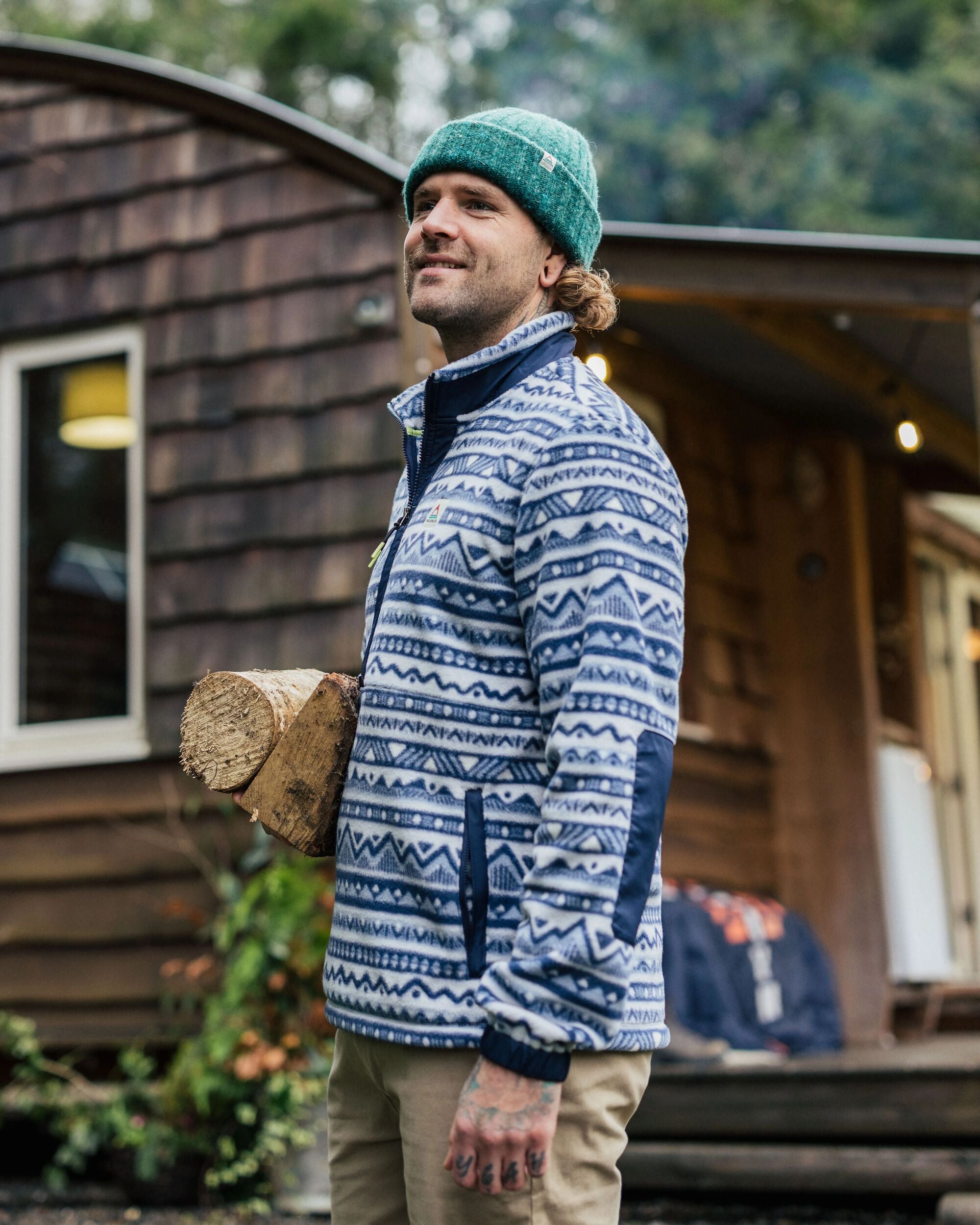 Ebb Recycled Polar Fleece - Mountain Geo Grey Blue - Lifestyle