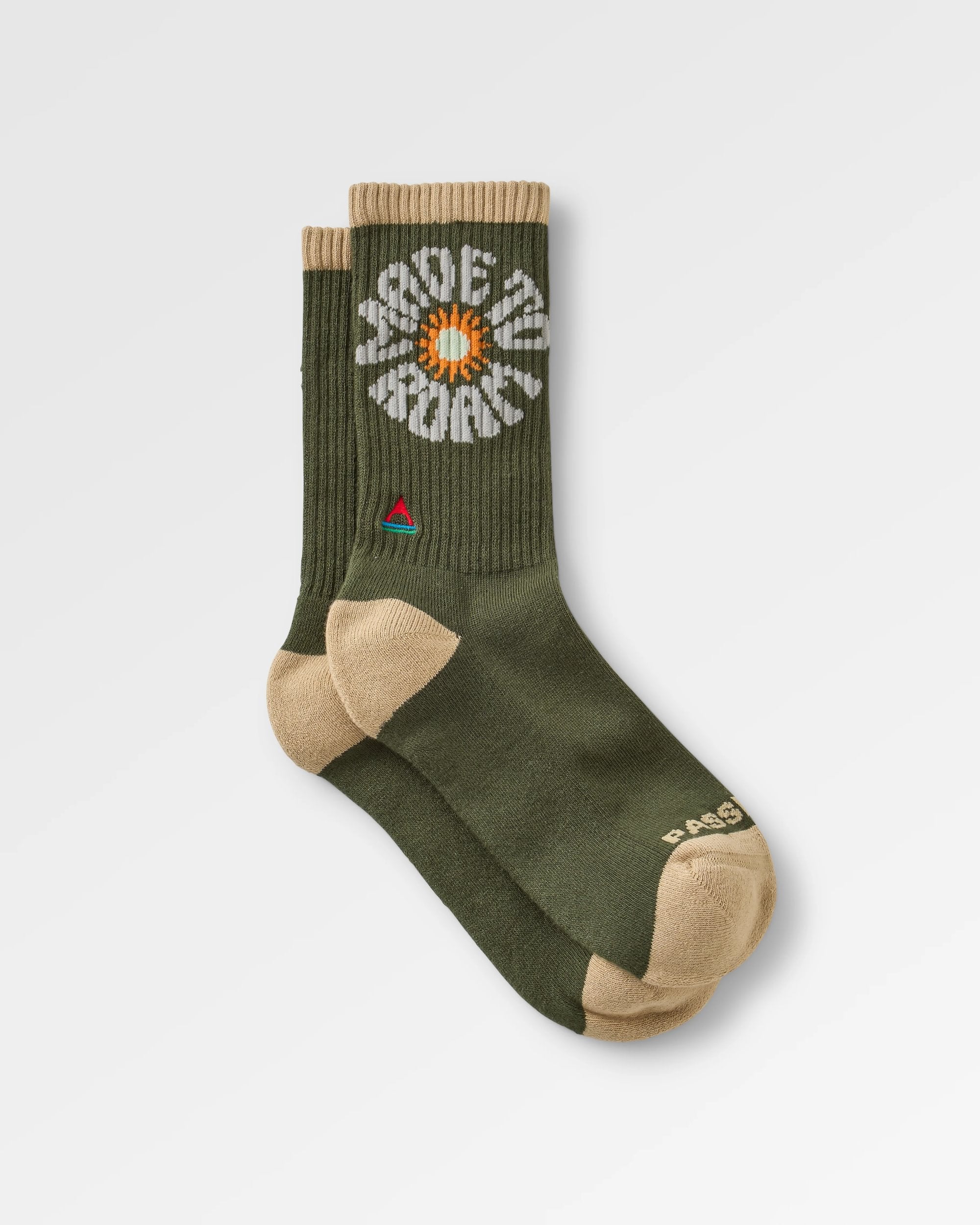 Made to Roam Graphic Crew Socks - Khaki - Flatlay