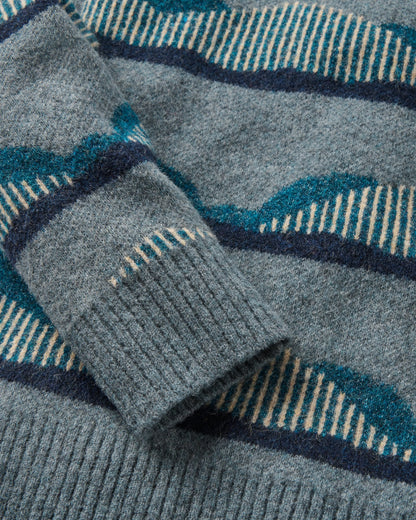 Seafoam Patterned Knitted Jumper - Scenic Stripe Blue - Flatlay