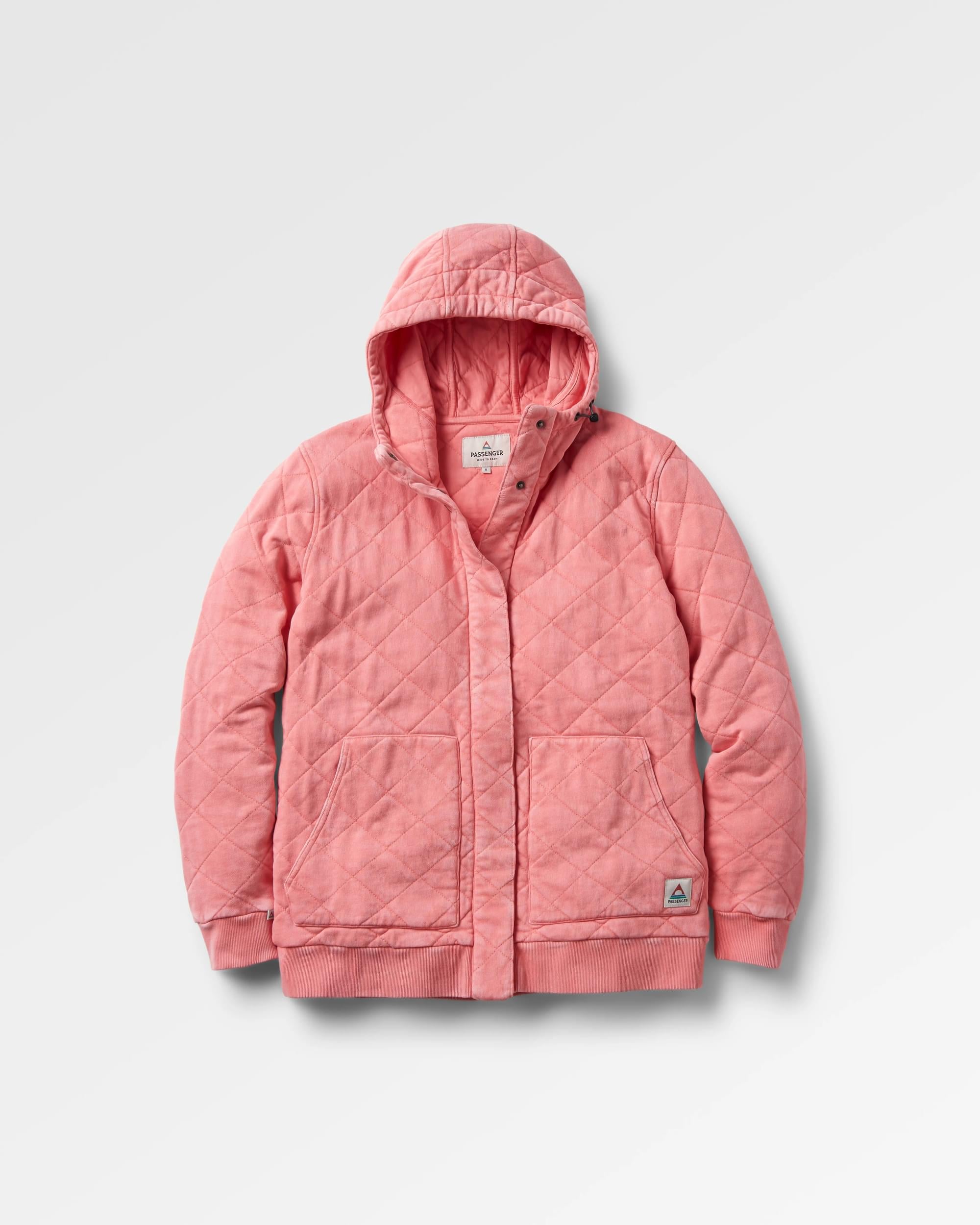 Clementine Recycled Quilted Popper Up Hoodie - Shell Pink - Flatlay