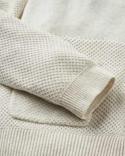 Cove Full Zip Organic Cotton Knitted Hoodie - Off White - Flatlay