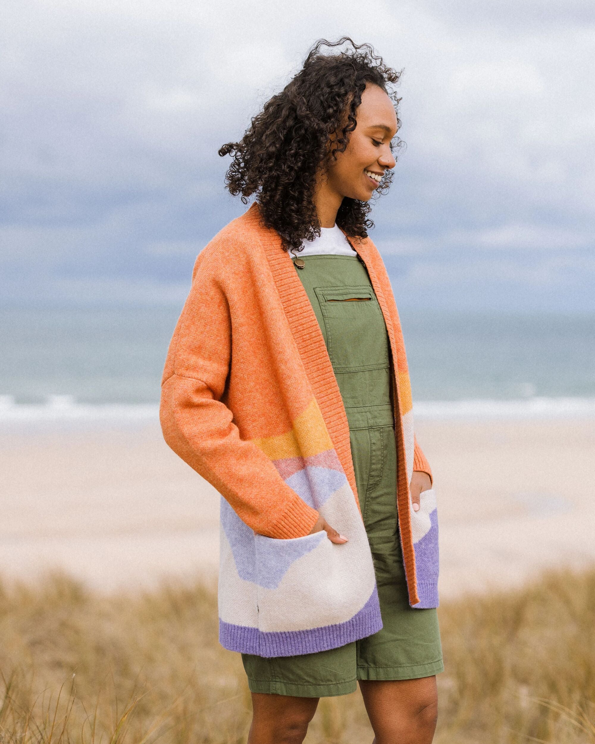 Scenic Recycled Long Knitted Cardigan - Scenic Sunrise Orange - Lifestyle