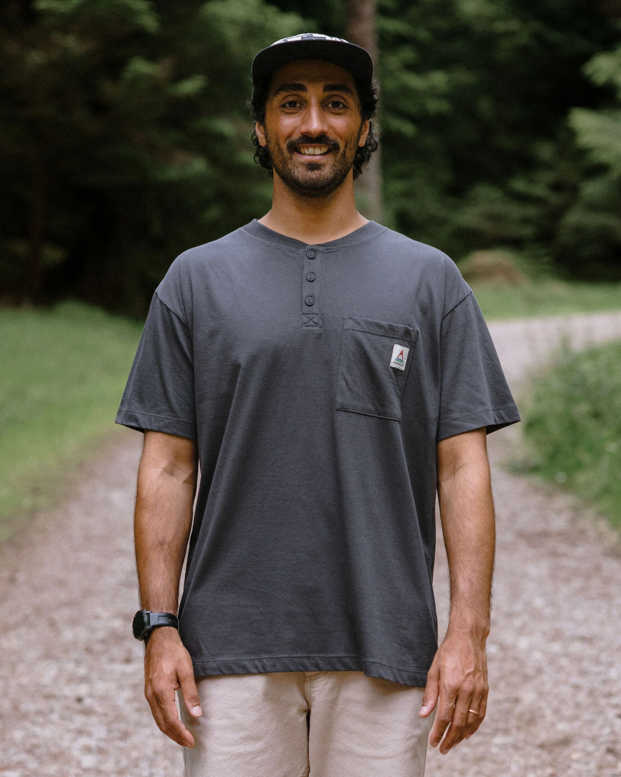 Heritage Relaxed Fit Henley T-Shirt - Faded Black - Lifestyle