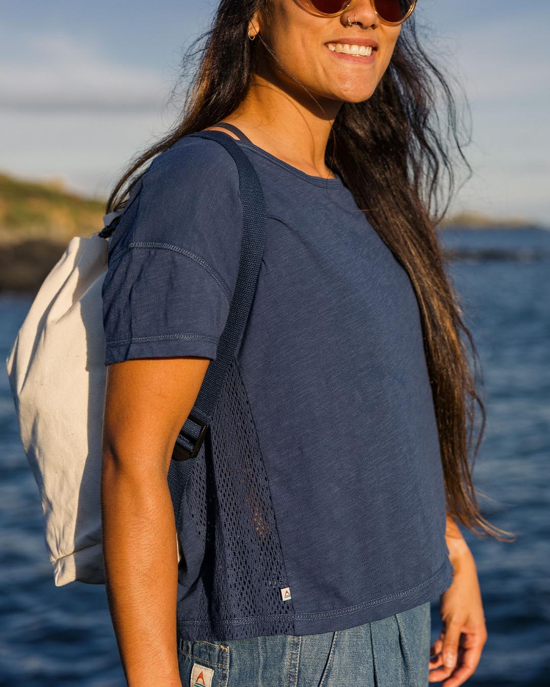 Magnolia Recycled Cotton Crochet Trim T-Shirt - Dark Denim