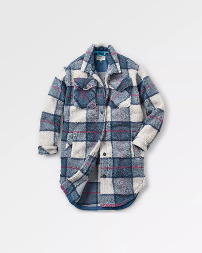 Cloudy Recycled Deep-Pile Sherpa Fleece Shirt - Dark Denim Check