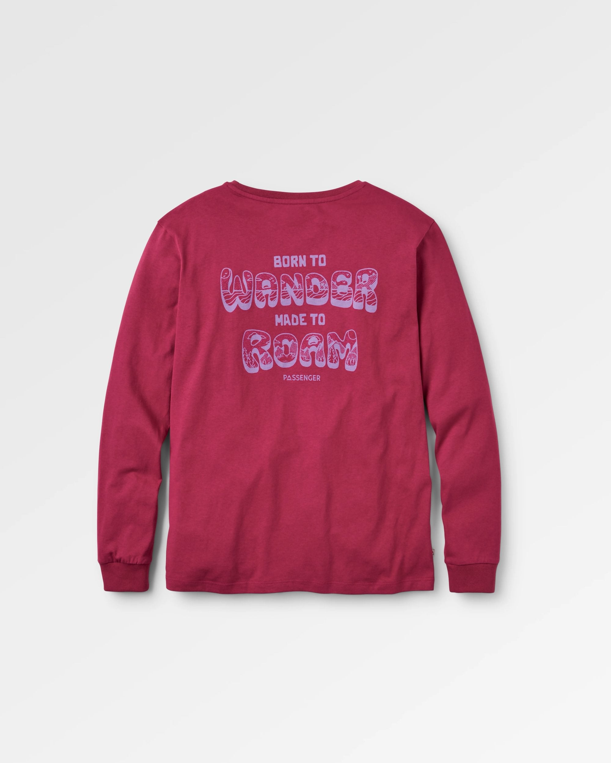 Woodcut Recycled Cotton LS T-Shirt - Cranberry - Flatlay