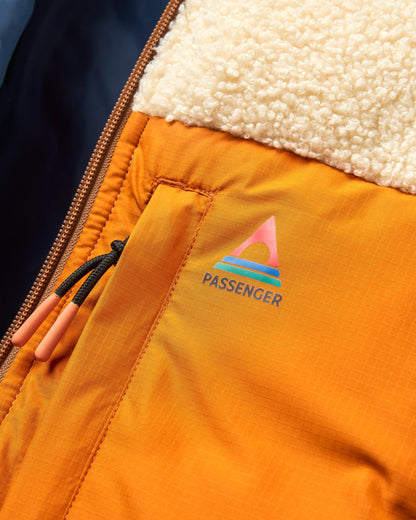 Inspire Recycled Insulated Hooded Jacket - Dark Denim/Toffee - Flatlay