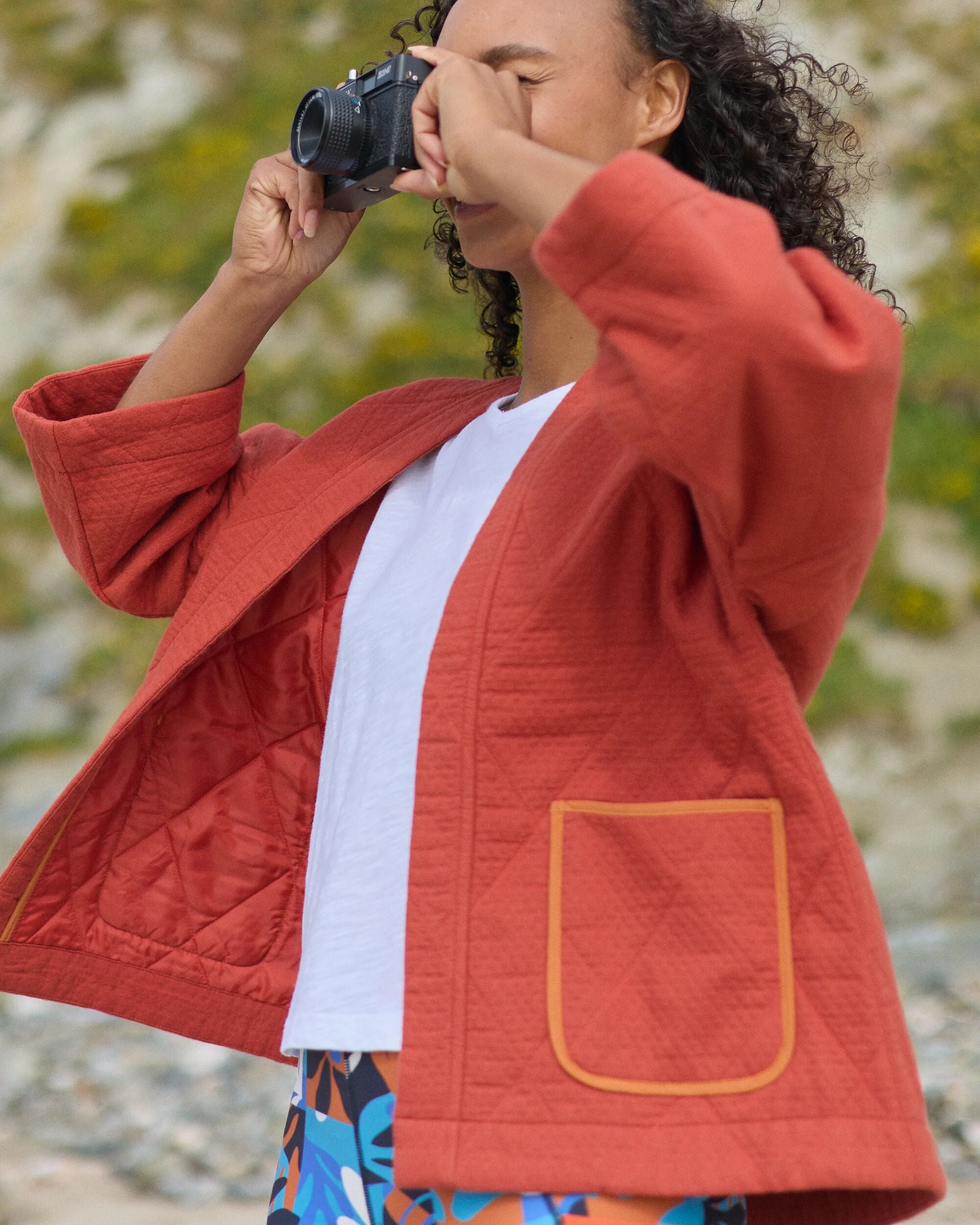 Mira Organic Cotton Quilted Overshirt - Red Ochre - Lifestyle