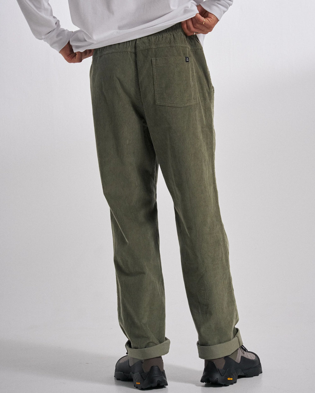 Drifter Cord Relaxed Fit Trouser - Dusty Olive - Studio Model