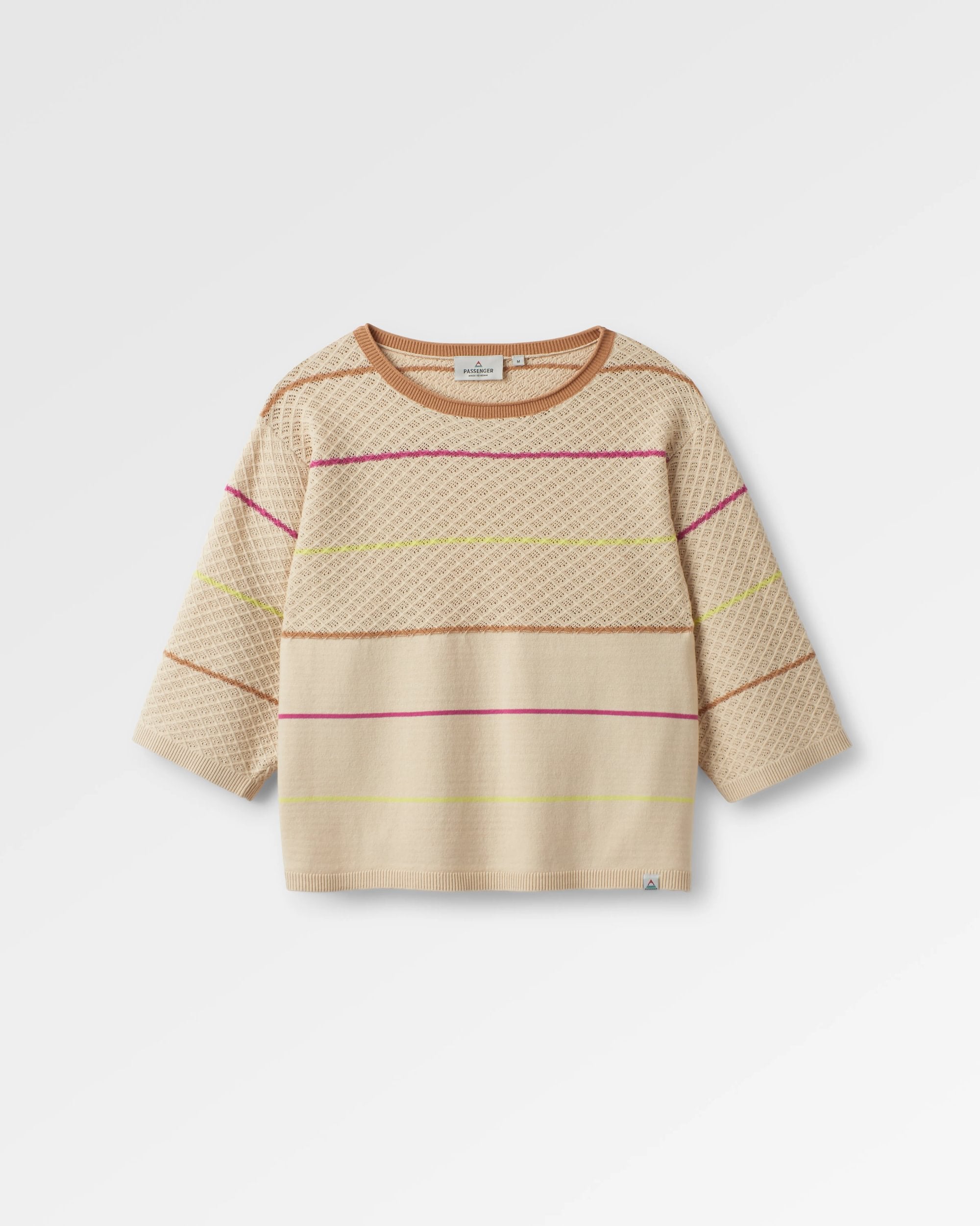 Migrate Organic Knitted Jumper - Oat Multi Stripe - Flatlay