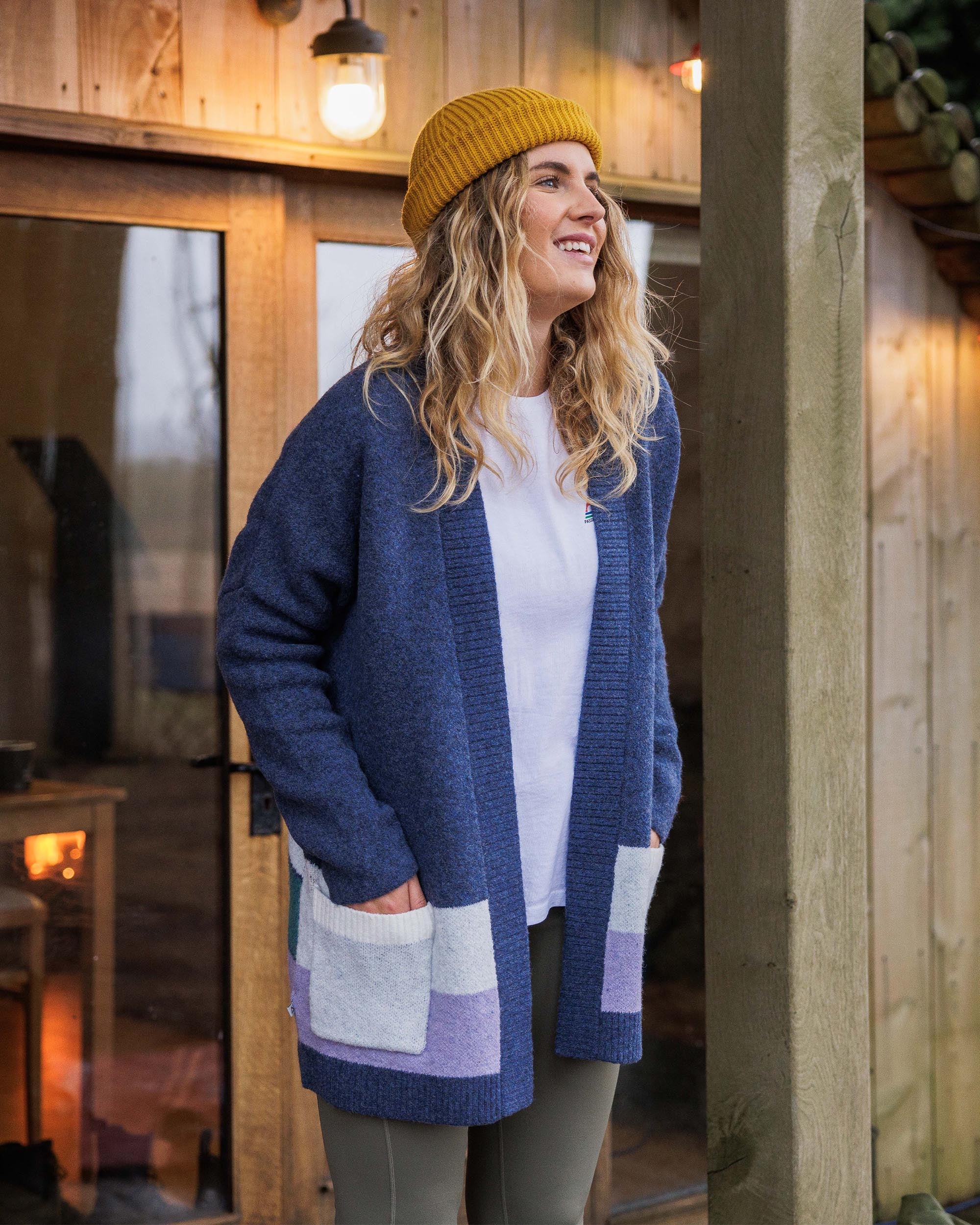 Vista Recycled Knitted Cardigan - Dark Denim - Lifestyle