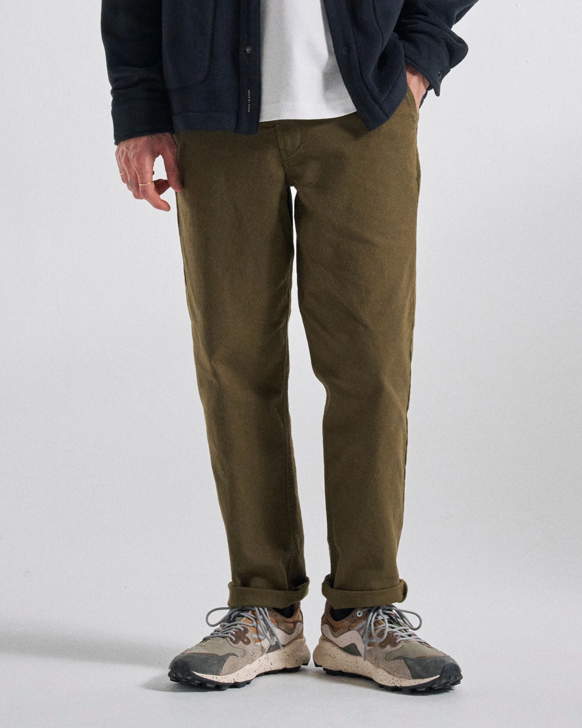 Adventurer Organic Canvas Trouser - Dark Olive - Studio Model