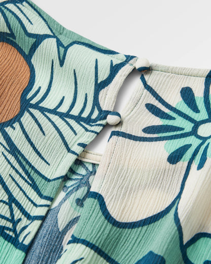 Thimbleberry Jumpsuit - Vintage Floral Aqua - Flatlay