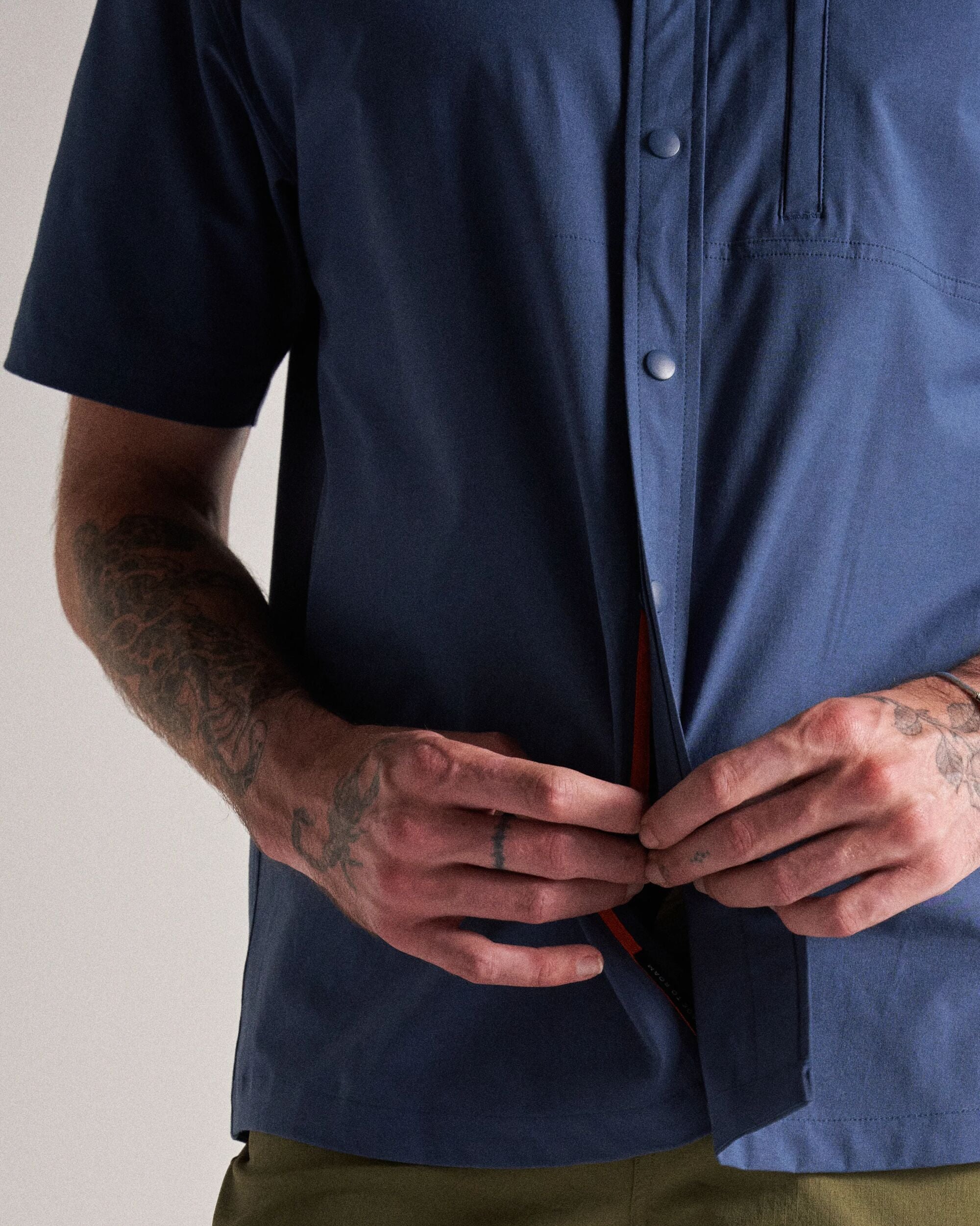 Traveller Short Sleeve Stretch Shirt - Dark Denim - Studio Model