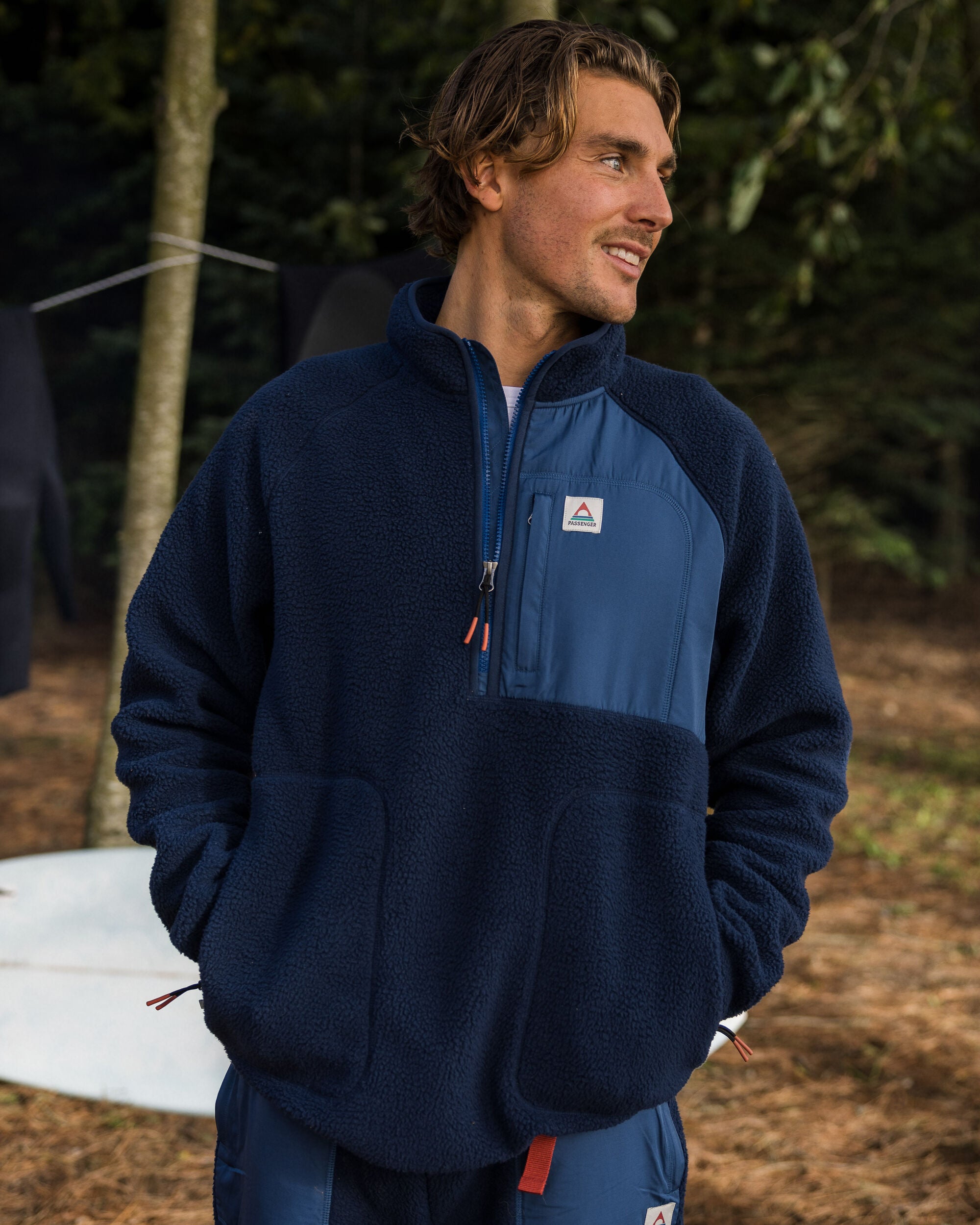 Offgrid 1/2 Zip Recycled Sherpa Fleece - Rich Navy - Lifestyle