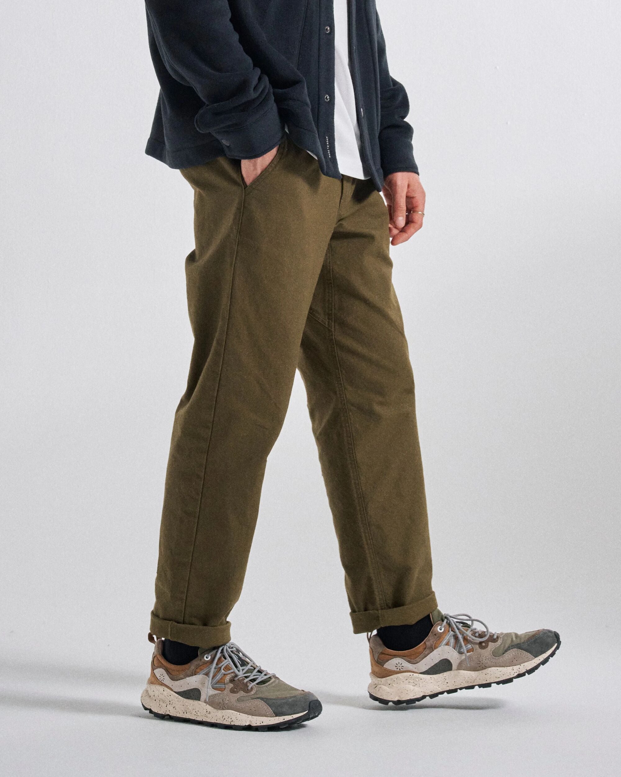 Adventurer Organic Canvas Trouser - Dark Olive - Studio Model