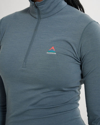 Snowscape Women's Merino Base Layer Top - Storm Grey - Studio Model