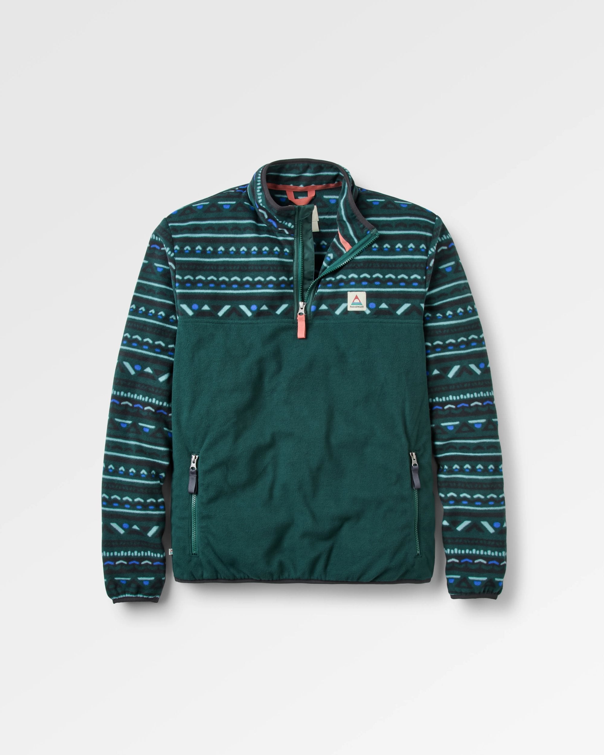 Set Off Recycled Polar 1/4 Zip Fleece - Geo Tracks Dark Fern - Flatlay