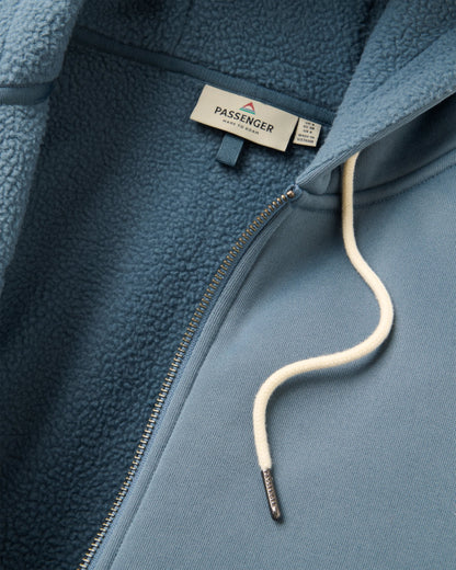 Campout Full Zip Fleece Hoodie - Stormy Blue - Flatlay