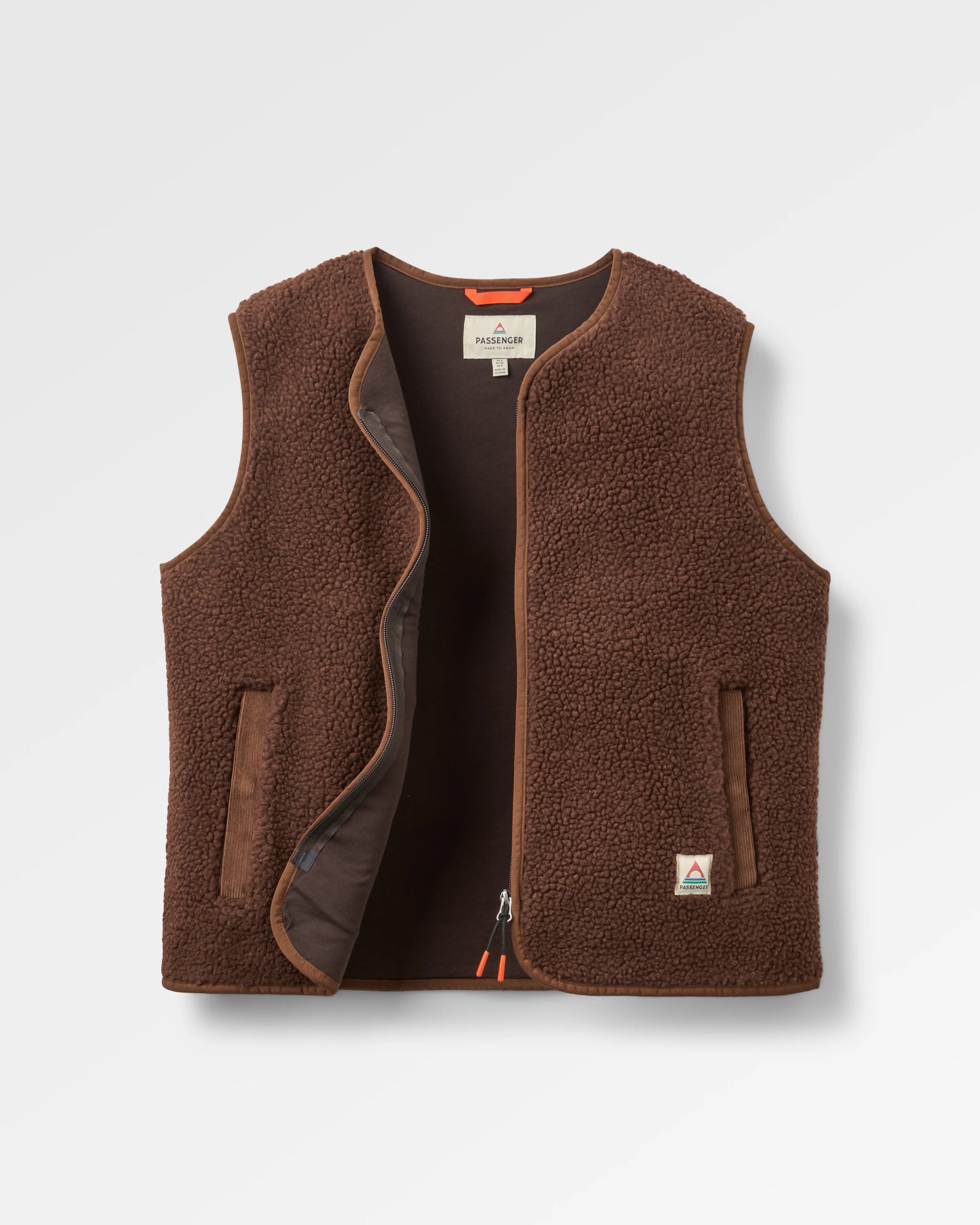 Tawny Collarless Deep-Pile Sherpa Gilet - Chestnut - Flatlay