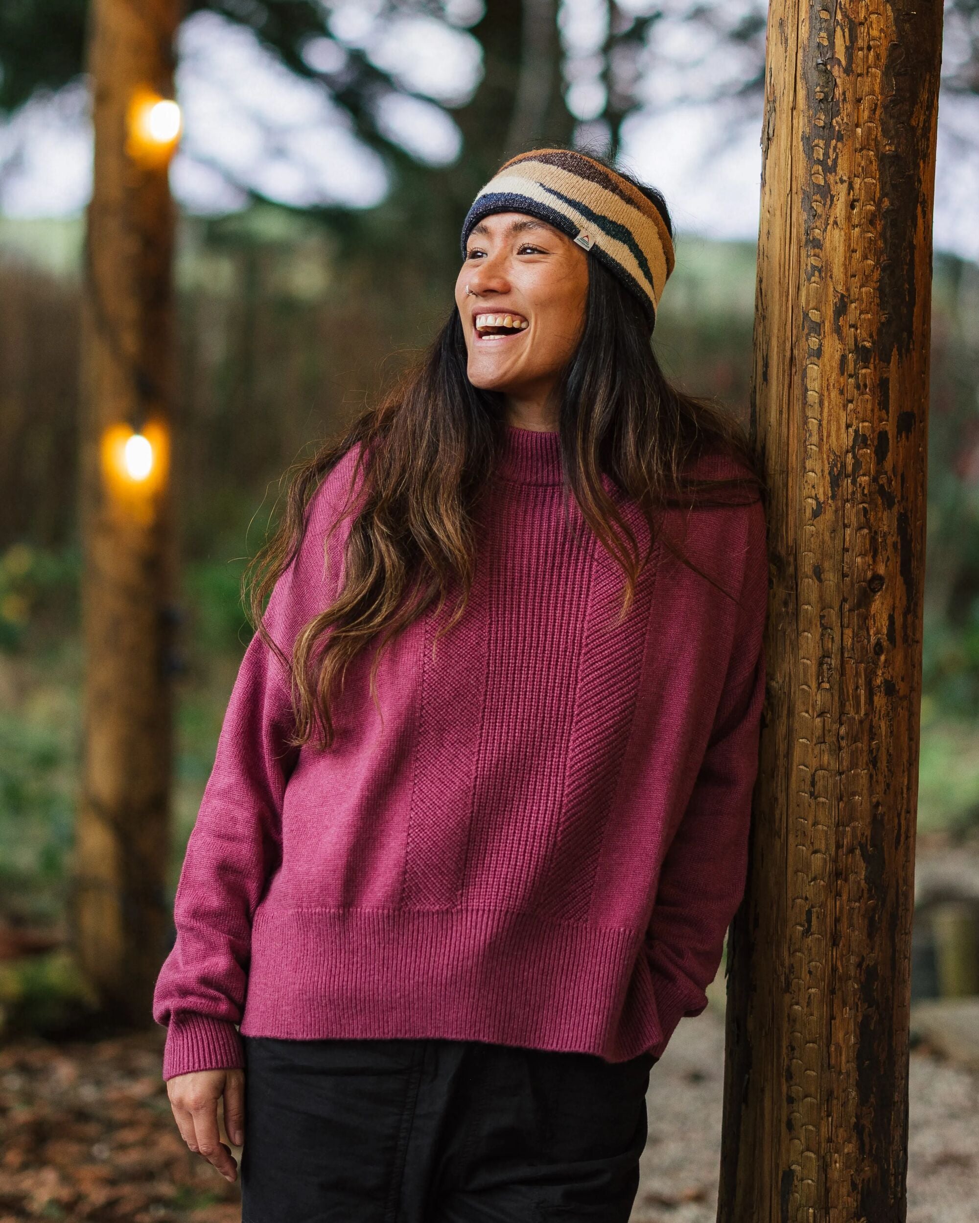 Hideout Oversized Recycled Knitted Jumper - Rhubarb - Lifestyle
