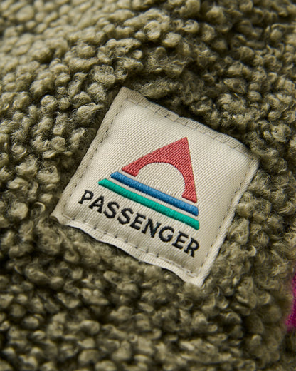 Joy Full Zip Hooded Sherpa Fleece - Dusty Olive - Flatlay