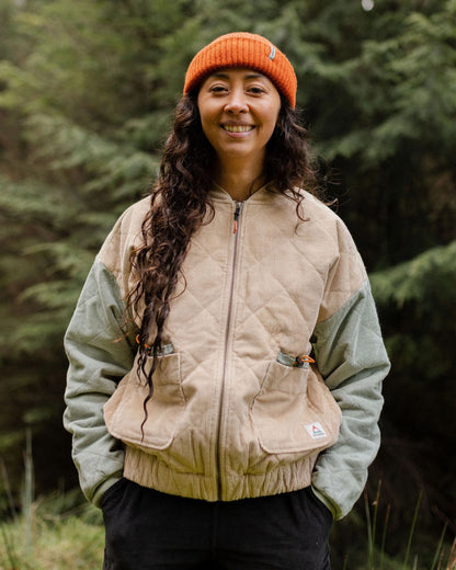 Lucia Quilted Cord Jacket - Stone/Pistachio - Lifestyle