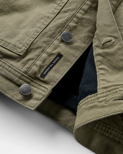 Vantage Lined Organic Cotton Canvas Jacket - Dusty Olive - Flatlay
